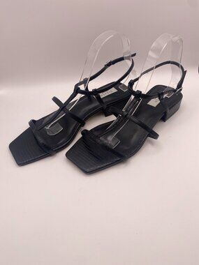 Steven Madden Womens Hapi Caged Black Croc Strap Heel Sandal  Sz 9